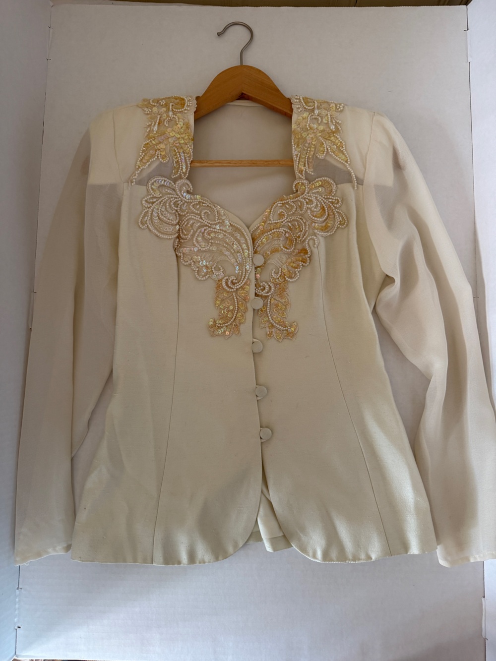 Women's Cream Embellished Wedding Dress Top with Gold Accents
